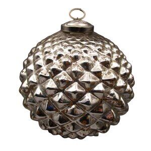 Vintage Diamond Point Pinecone Kugel Style Ornament Mercury Glass Metal Cap GUC